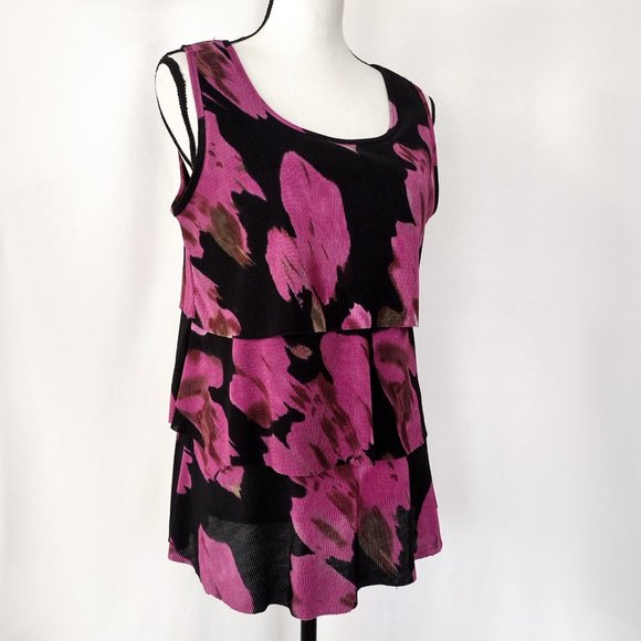 Notations Black Textured Ruffled Tiered Sleeveless Blouse Size M - Picture 3 of 10